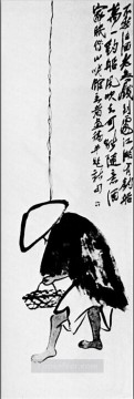 Qi Baishi Painting - Qi Baishi a fisherman with a fishing rod old China ink